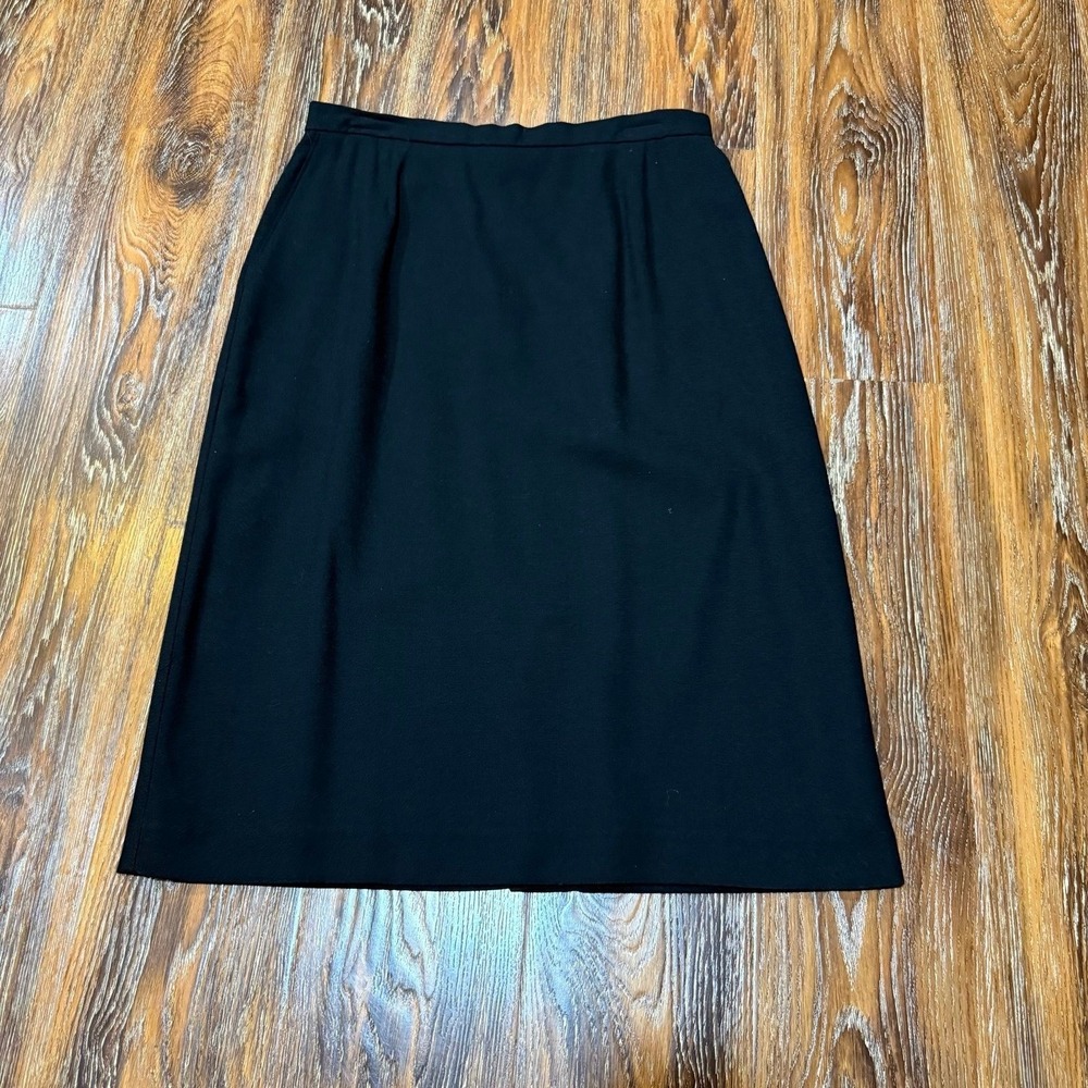Vintage 100% Wool Koret Petites Black Midi Skirt‎ Side Elastic Pockets Size 16P